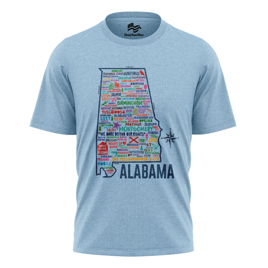 Alabama Heart of Dixie Vintage Map Graphic Tee