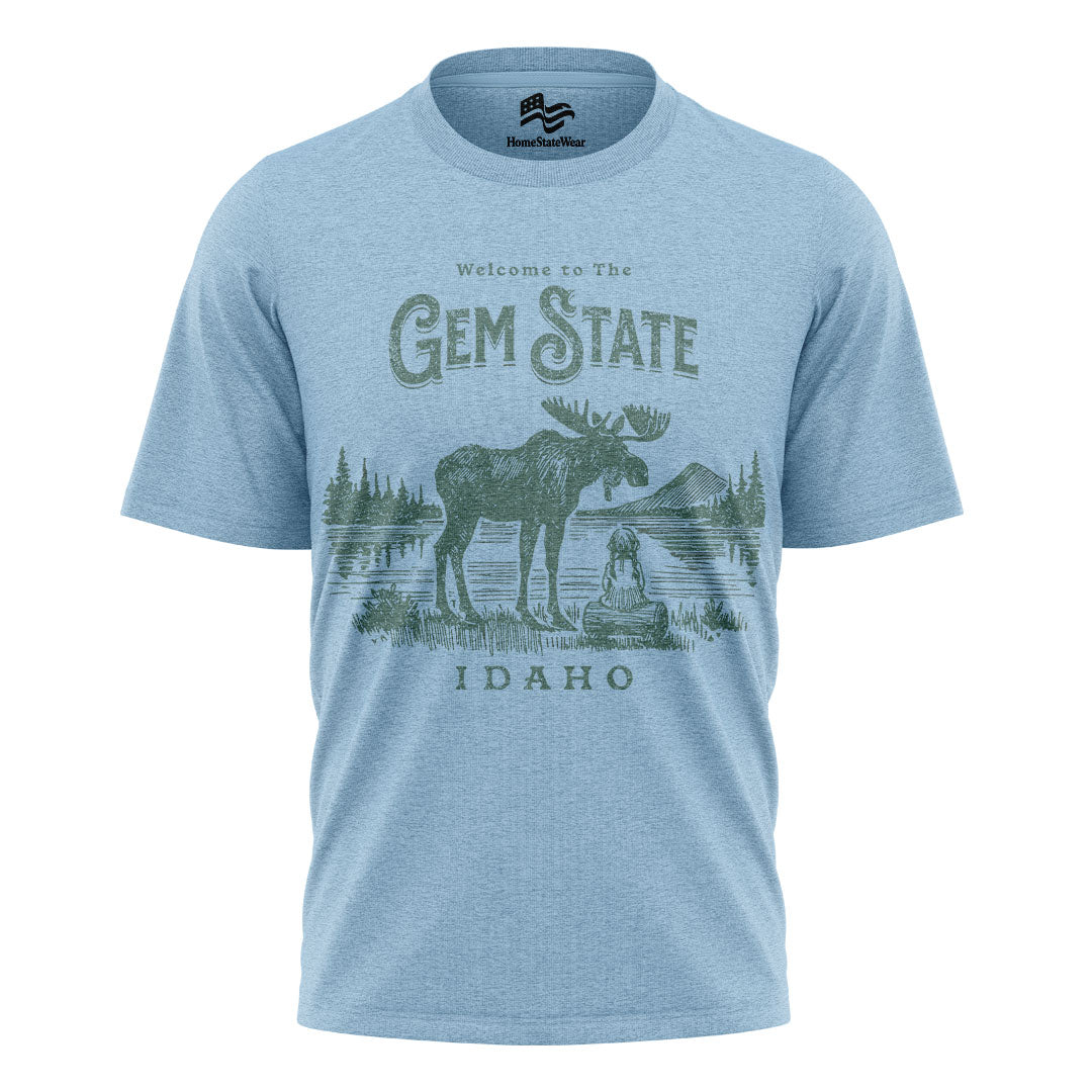 Welcome to Idaho T-Shirt, Gem State Moose Graphic Tee, Unique Travel Souvenir Gift Shirt