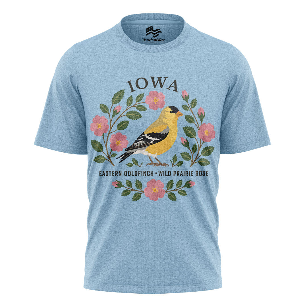 Iowa Goldfinch & Prairie Rose Tee | Bird Lover Nature Shirt