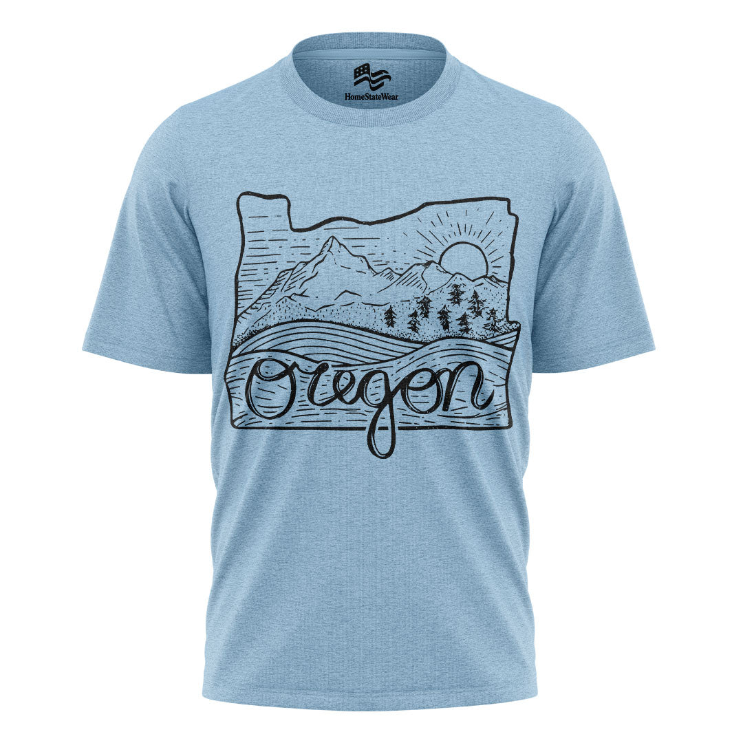 Illustrated Oregon T-Shirt, Vintage Pacific Northwest Nature Tee