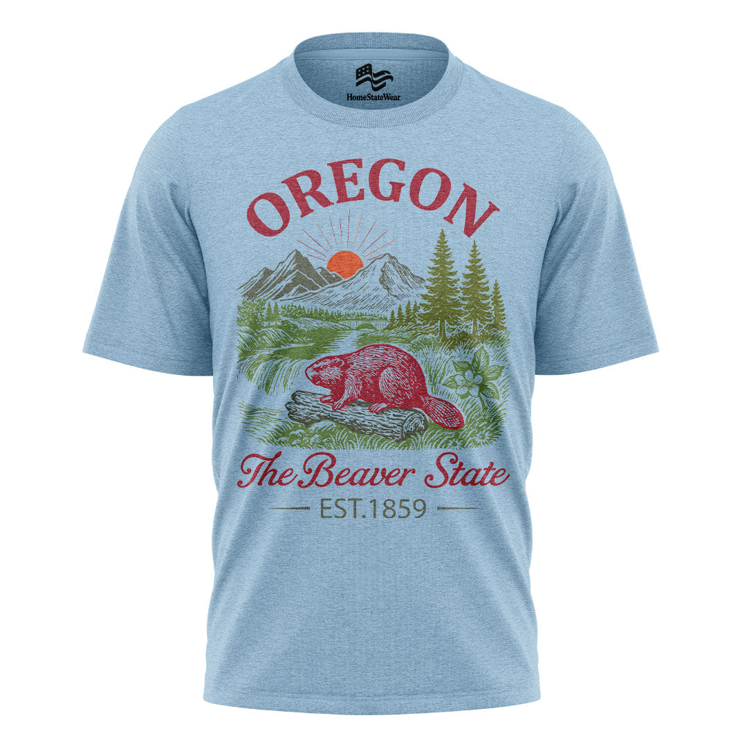 Oregon Beaver State T-Shirt, Est. 1859 Vintage Mountain Sunset Tee