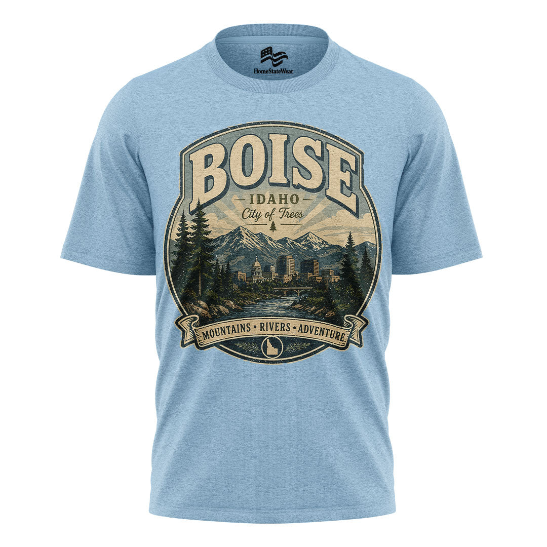 Boise Idaho City of Trees Vintage Mountain River Shirt