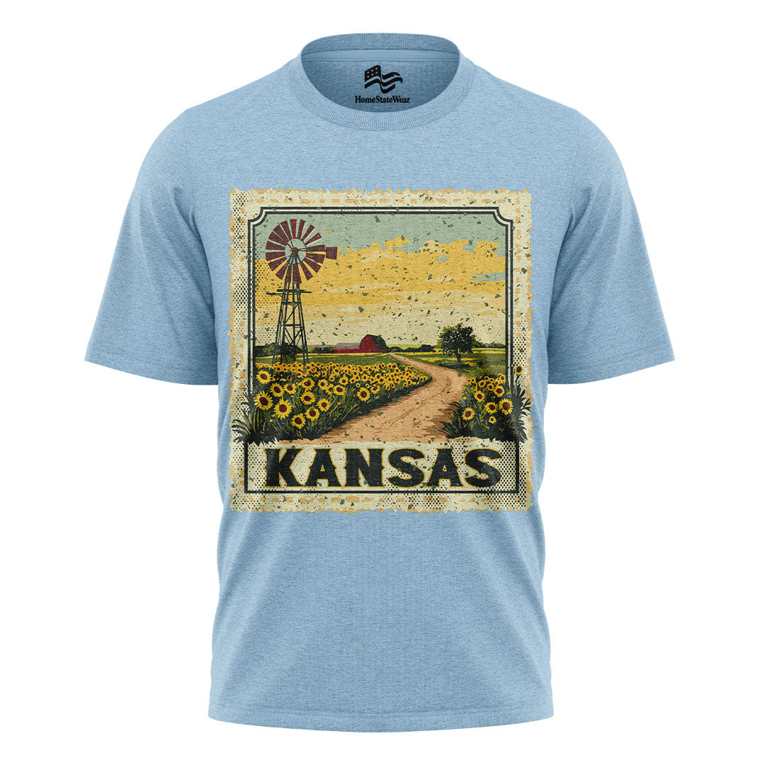 Kansas Sunflower Field Tee | Vintage Farmhouse Windmill Shirt