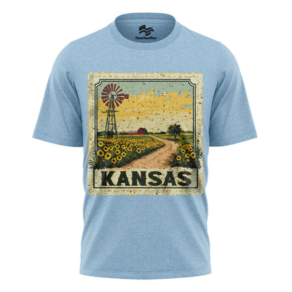 Kansas Sunflower Field Tee | Vintage Farmhouse Windmill Shirt