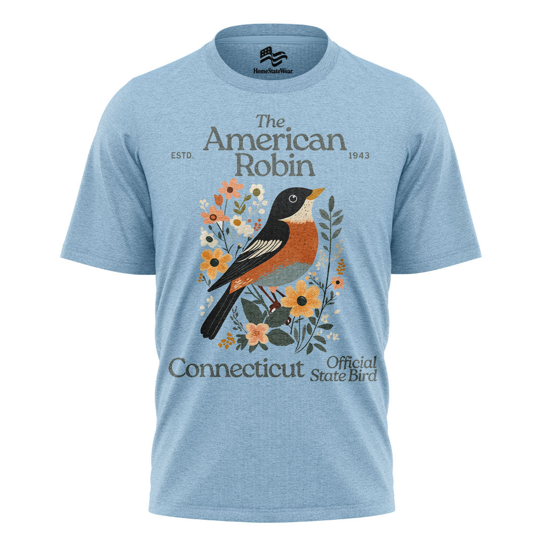 Connecticut American Robin Tee | Vintage Floral Bird Shirt