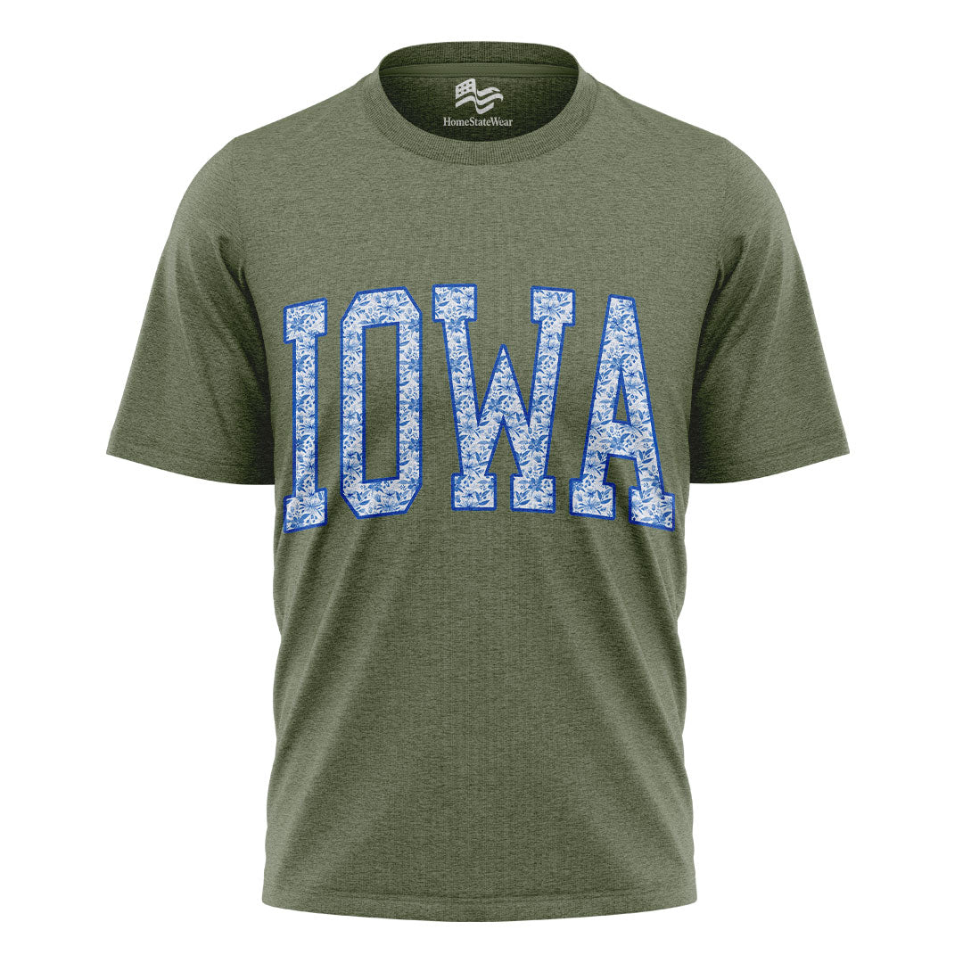 Blue Floral Iowa Varsity Tee | Midwestern Mama Gift Shirt