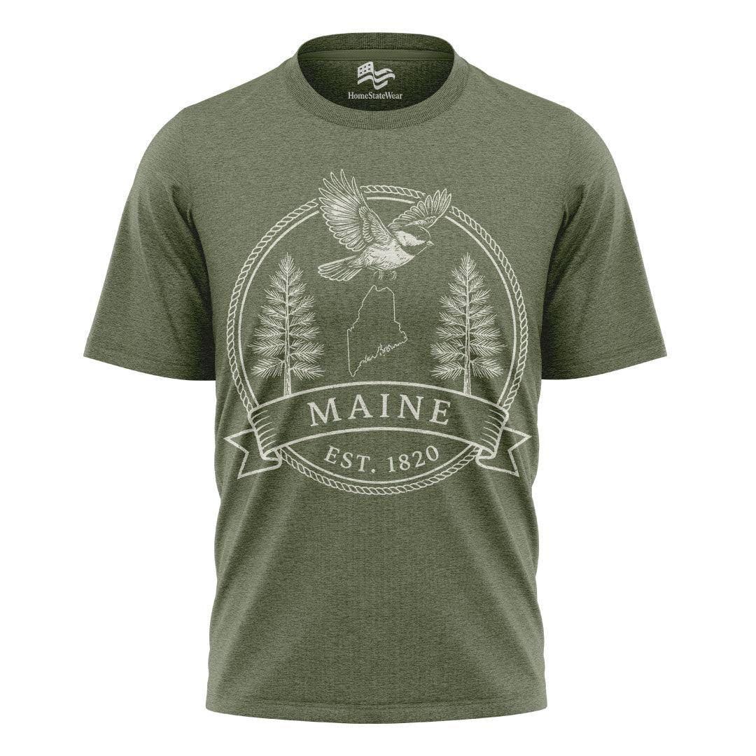 Maine Est 1820 T-Shirt | Chickadee White Pine Souvenir Tee