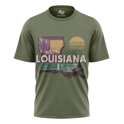 Louisiana Map T-Shirt | Retro Jazz Pelican Souvenir Tee