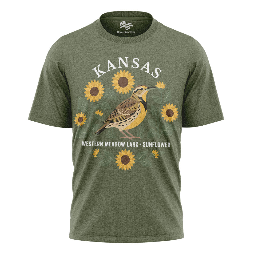 Kansas Meadowlark & Sunflower Tee | Bird Lover Nature Shirt