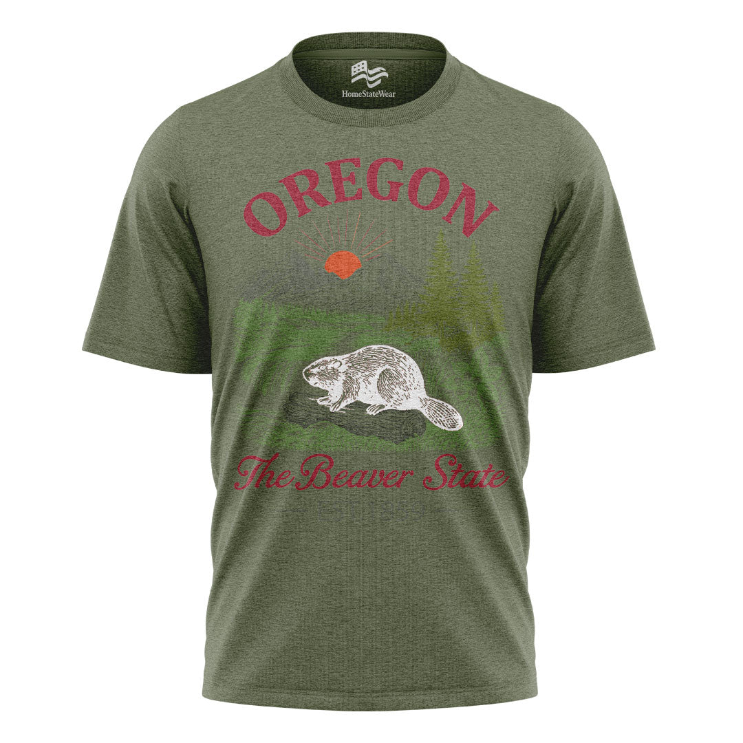 Oregon Beaver State T-Shirt, Est. 1859 Vintage Mountain Sunset Tee