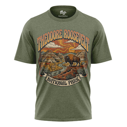 Theodore Roosevelt National Park T-Shirt, Retro Badlands Bison Tee