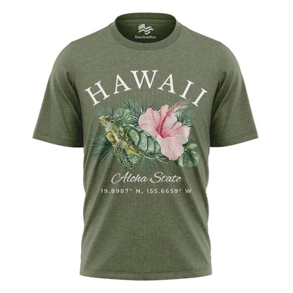 Hawaii Sea Turtle Hibiscus Tee | Aloha State Tropical Shirt