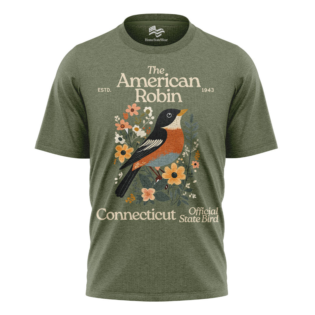Connecticut American Robin Tee | Vintage Floral Bird Shirt