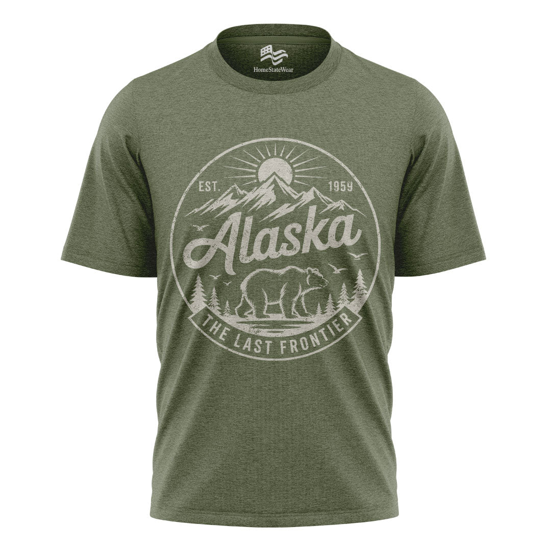 Alaska Bear T-Shirt, Vintage Mountain Circle Graphic Tee, Nature Lover Travel Shirt
