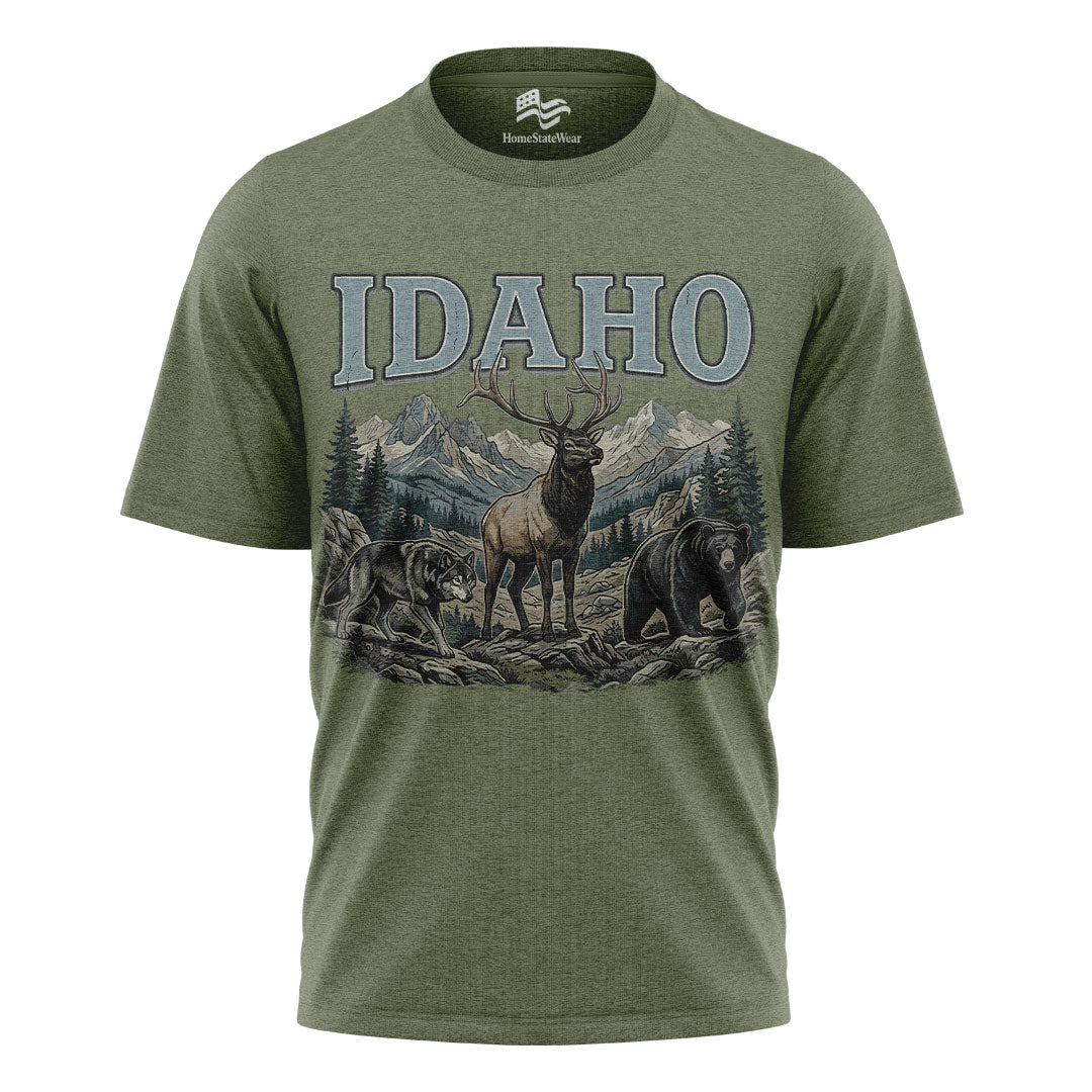 Idaho Wildlife Comfort Colors Elk Bear Wolf Mountain Shirt