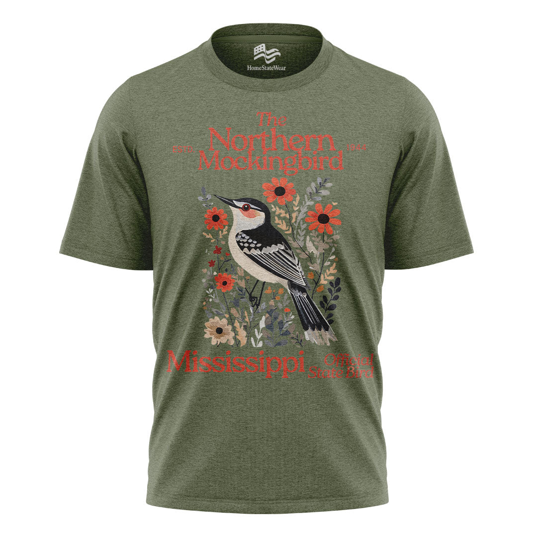 Mississippi Northern Mockingbird T-Shirt, Vintage Floral State Bird Tee