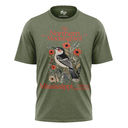 Mississippi Northern Mockingbird T-Shirt, Vintage Floral State Bird Tee