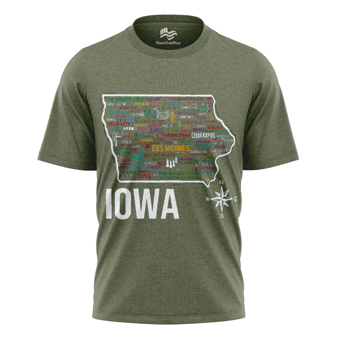 Iowa Map T-Shirt | Vintage Hawkeye State Tee