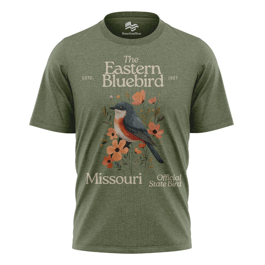 Missouri Eastern Bluebird T-Shirt, Vintage State Bird Floral Tee