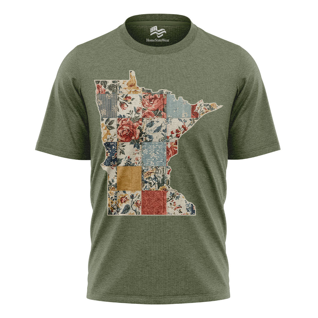 Minnesota Faux Patchwork Quilt T-Shirt, Midwest State Pride Tee