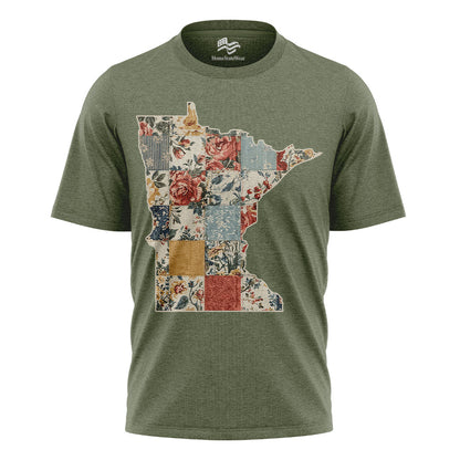 Minnesota Faux Patchwork Quilt T-Shirt, Midwest State Pride Tee