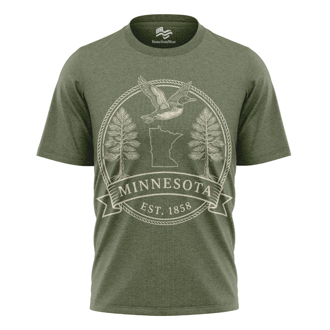 Minnesota Est. 1858 T-Shirt, Common Loon & Red Pine State Pride Tee
