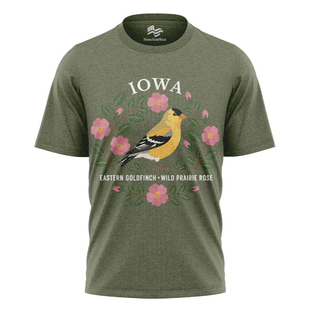 Iowa Goldfinch & Prairie Rose Tee | Bird Lover Nature Shirt