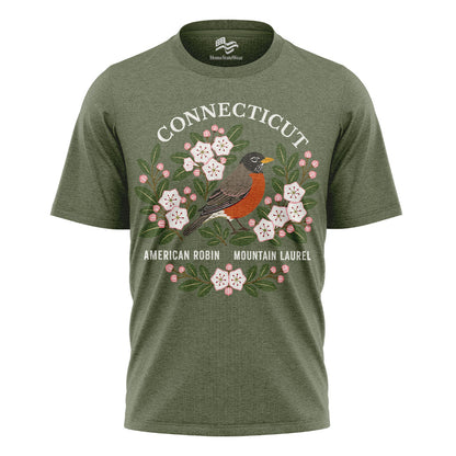 Connecticut Robin & Mountain Laurel Tee | State Bird Flower Shirt