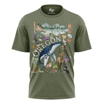 Oregon Watercolor Wildlife T-Shirt, Pacific Northwest State Pride Tee