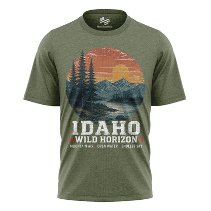 Idaho Wild Horizon Tee | Vintage Mountain Lake Shirt