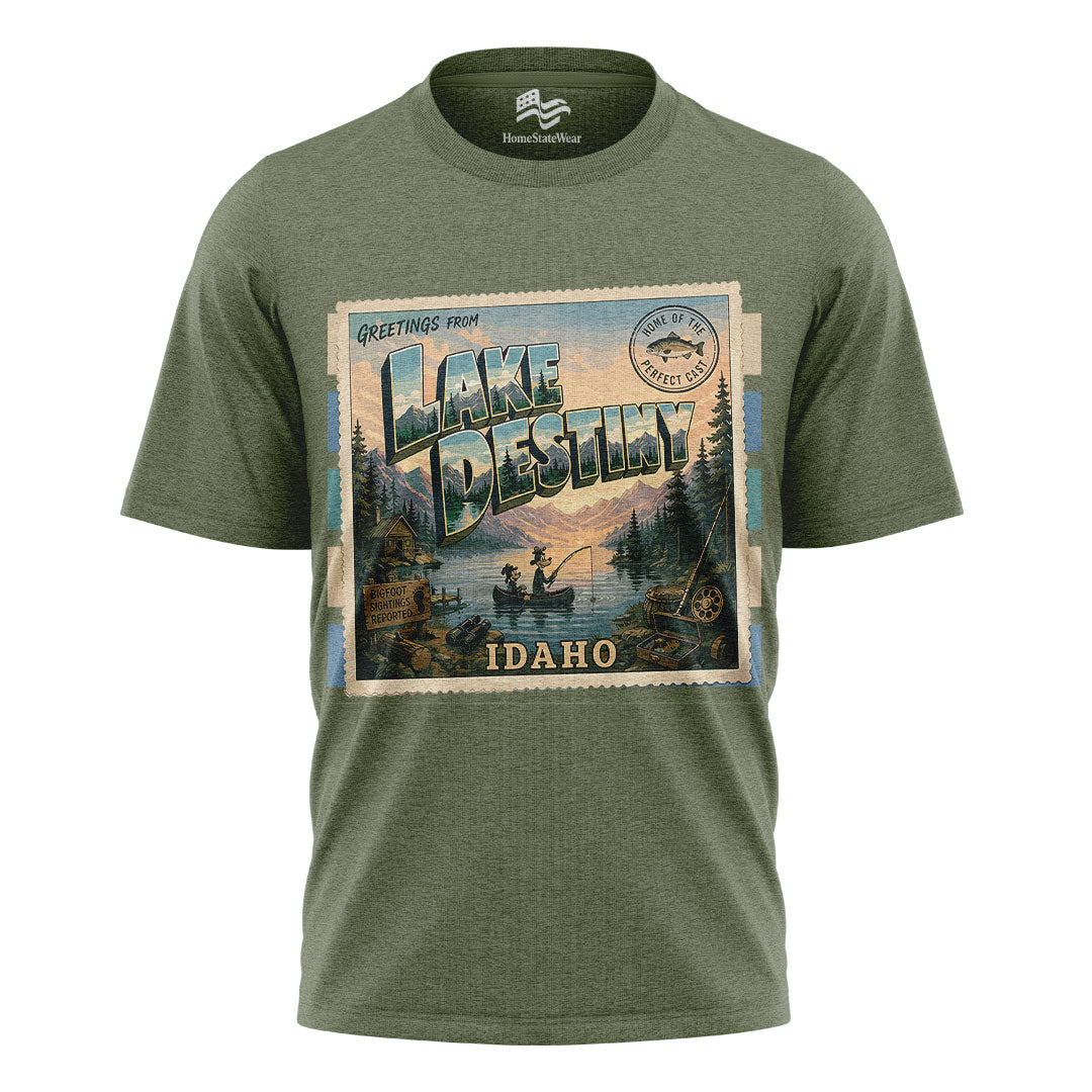 Lake Destiny Idaho Comfort Colors Retro Camping Postcard Shirt