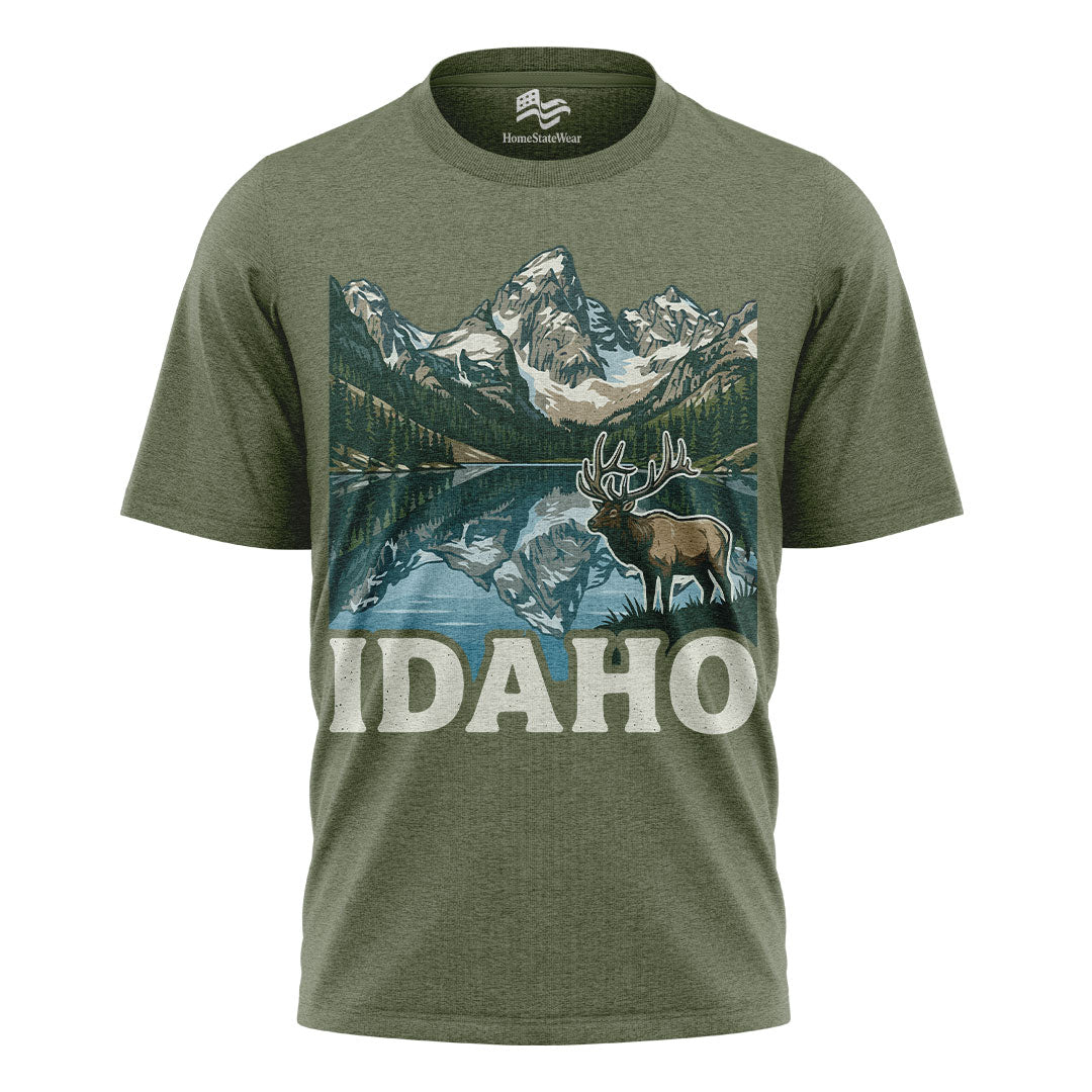 Idaho Elk Sawtooth Mountain Alpine Lake Wildlife Shirt
