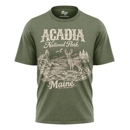 Acadia National Park Maine Tee | Scenic Deer Coastal Shirt