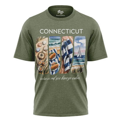 Connecticut Coastal T-Shirt, Nautical Sailboat & Seashell Graphic