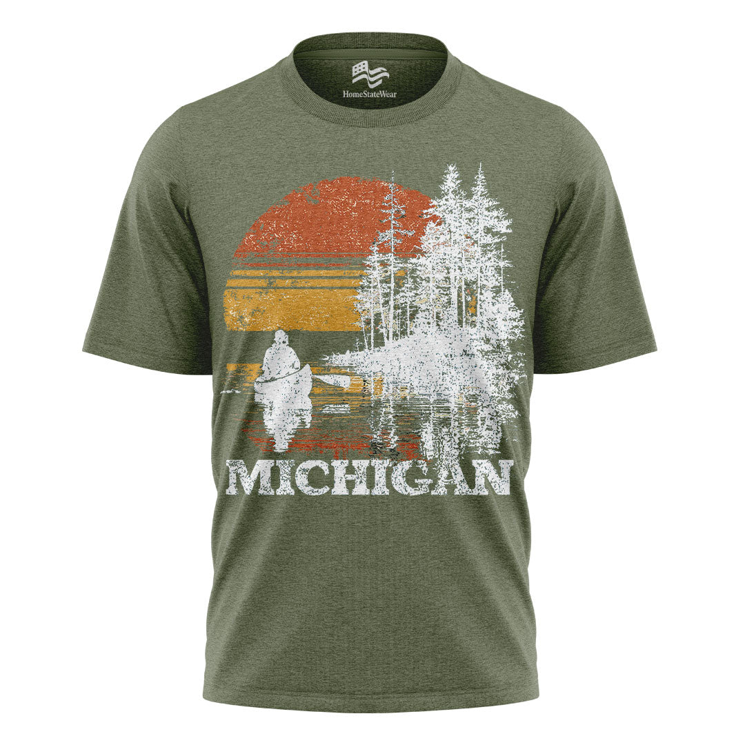 Michigan Sunset Canoe T-Shirt, Vintage Lake Graphic Tee