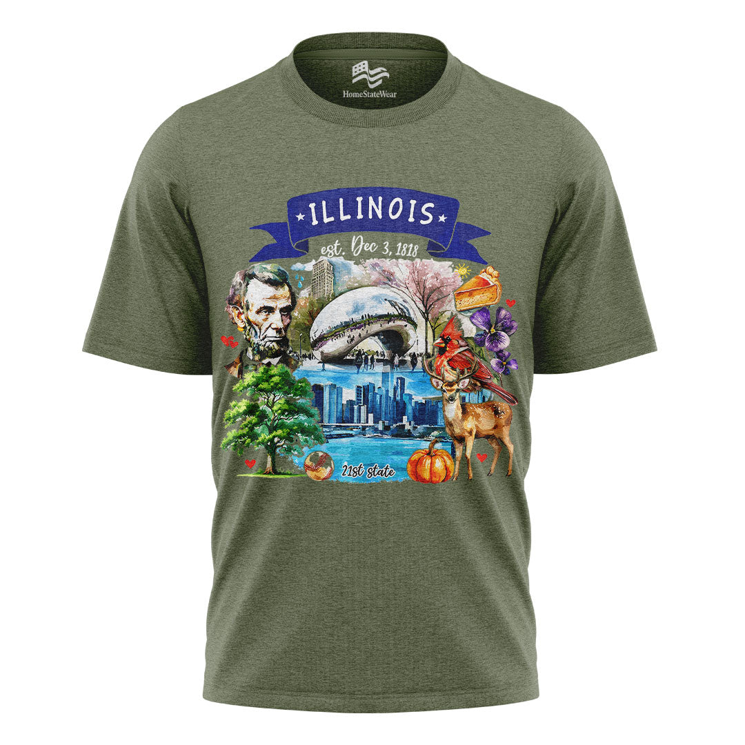 Illinois Landmarks T-Shirt | Artistic State Travel Tee