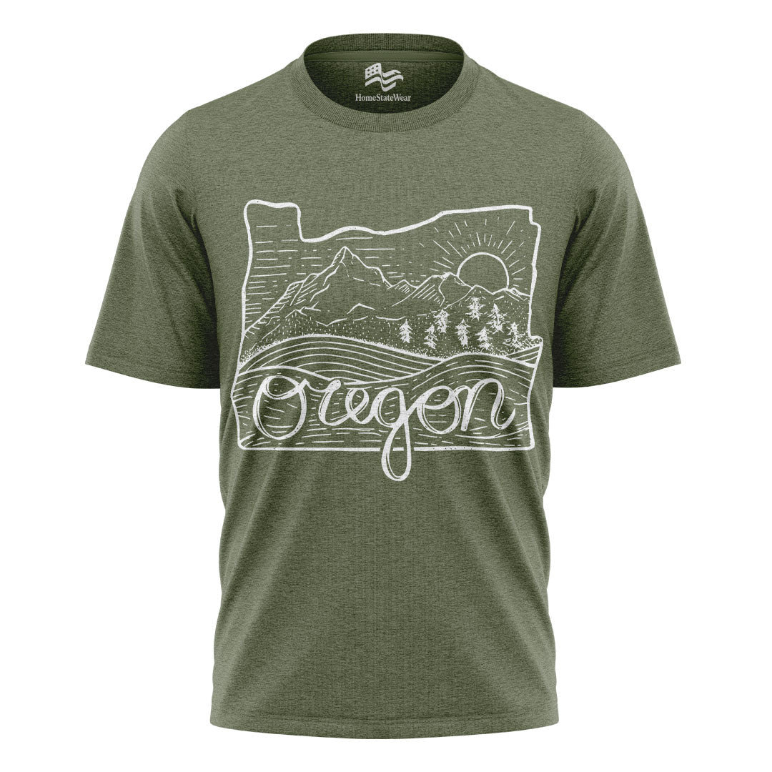 Illustrated Oregon T-Shirt, Vintage Pacific Northwest Nature Tee