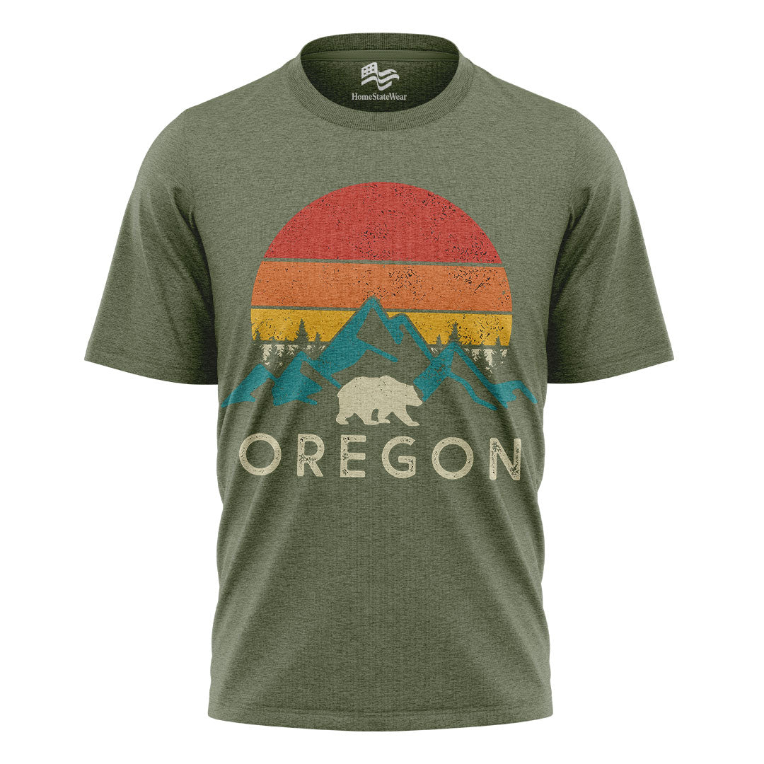 Oregon Bear Mountain T-Shirt, Vintage Sunset Nature Graphic Tee