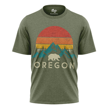 Oregon Bear Mountain T-Shirt, Vintage Sunset Nature Graphic Tee