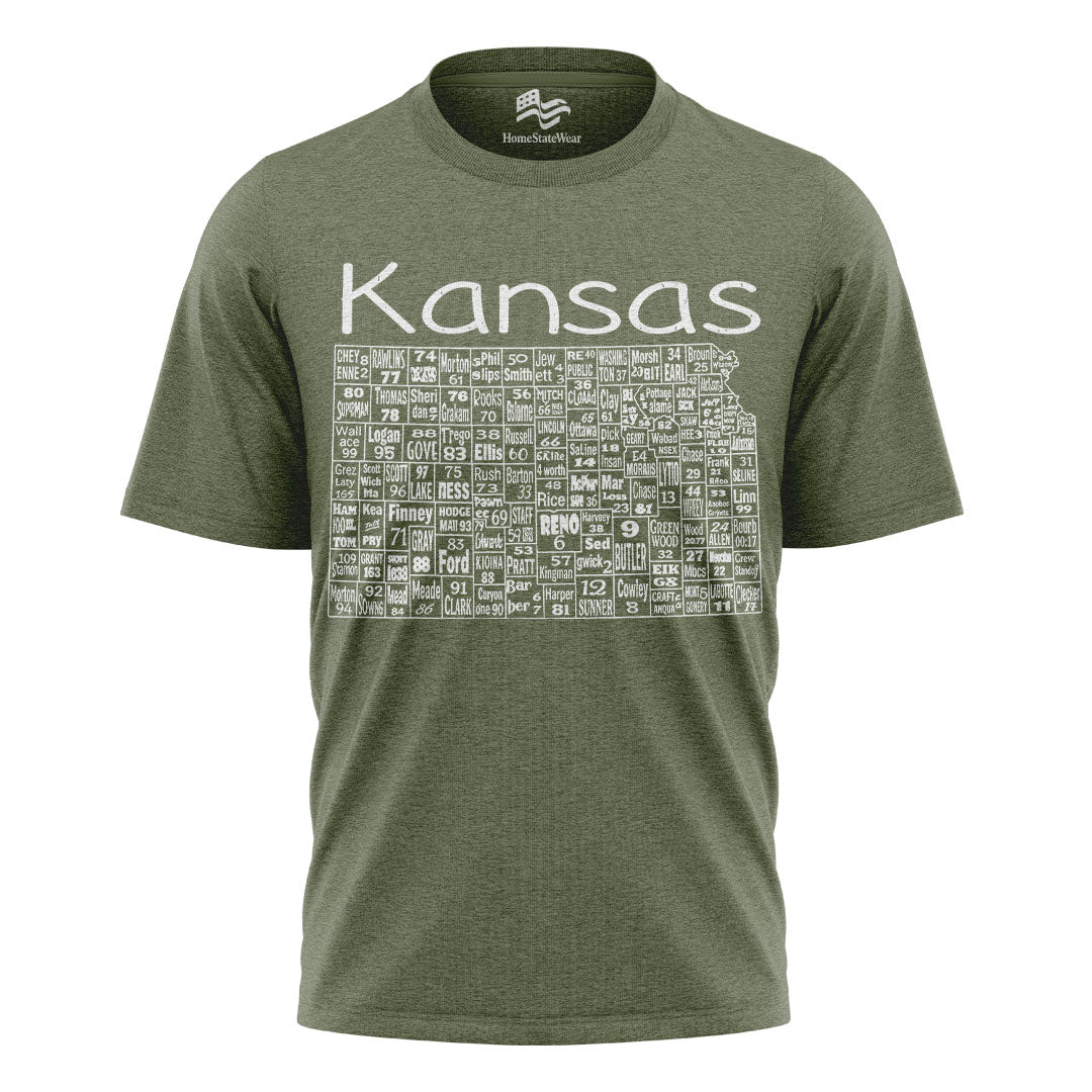Kansas County Map T-Shirt | License Plate Graphic Tee