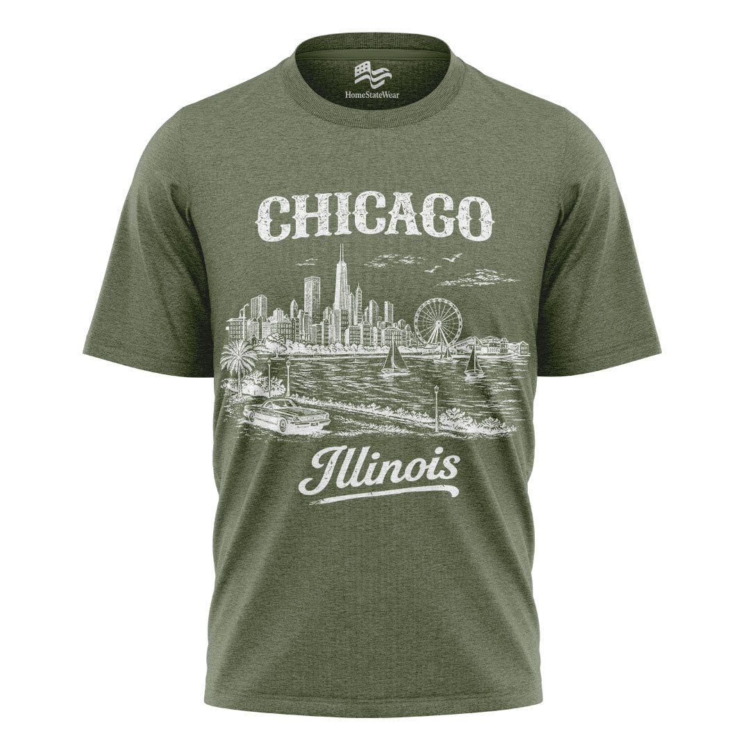 Chicago Skyline Comfort Colors Tee | Retro City Sketch Shirt