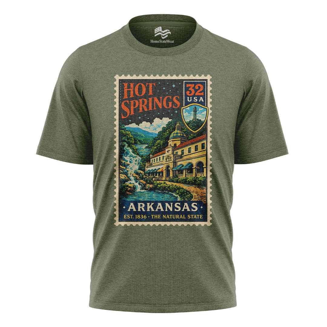 Hot Springs AR Postage Stamp Tee | Vintage Arkansas Travel Shirt