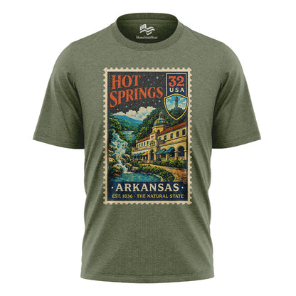 Hot Springs AR Postage Stamp Tee | Vintage Arkansas Travel Shirt