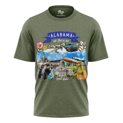 Artistic Alabama State Themes and Landmarks T-Shirt