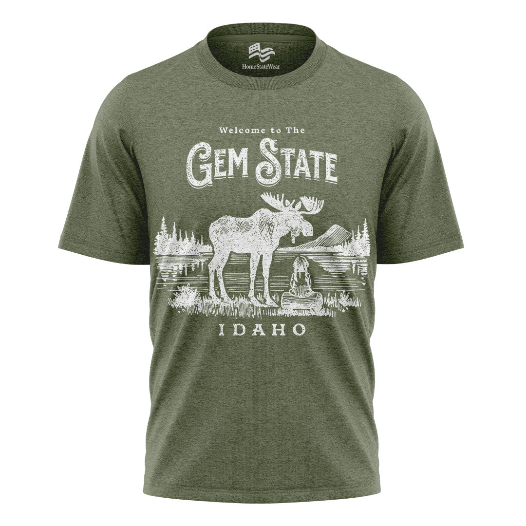 Welcome to Idaho T-Shirt, Gem State Moose Graphic Tee, Unique Travel Souvenir Gift Shirt