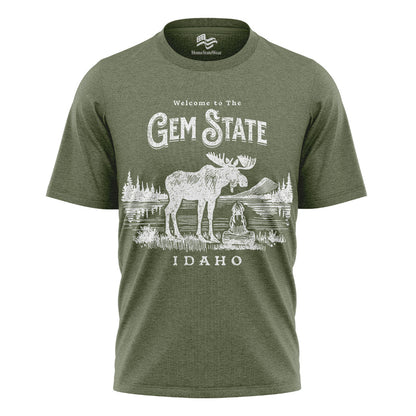 Welcome to Idaho T-Shirt, Gem State Moose Graphic Tee, Unique Travel Souvenir Gift Shirt
