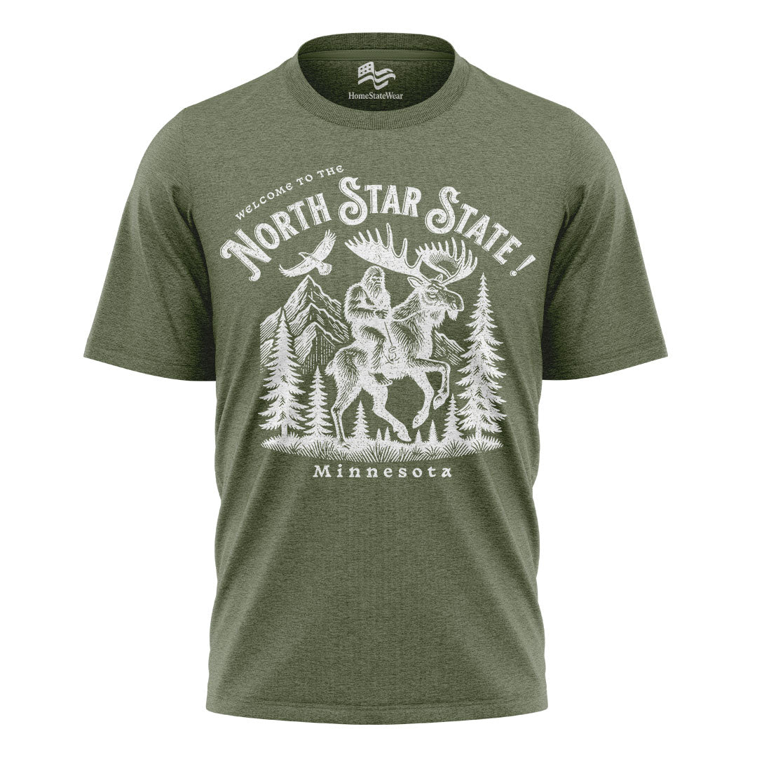 Welcome to Minnesota T-Shirt, North Star State Bigfoot & Moose Tee