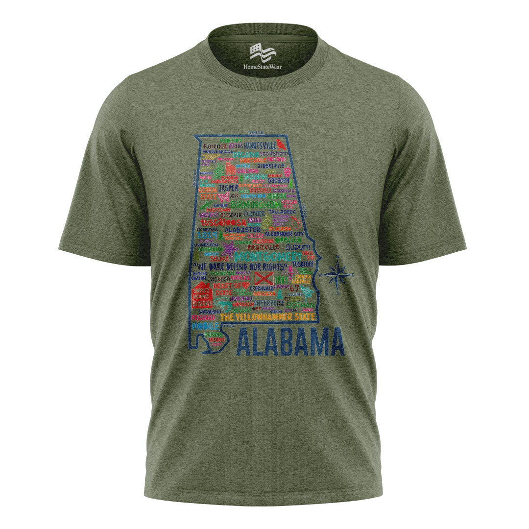 Alabama Heart of Dixie Vintage Map Graphic Tee