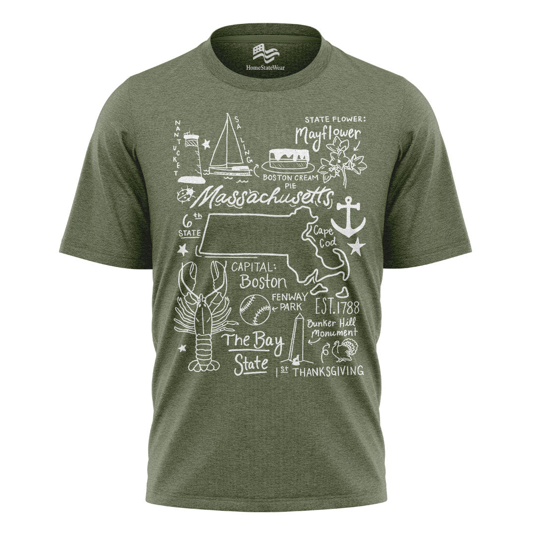 Massachusetts State Map T-Shirt | Bay State Travel Tee