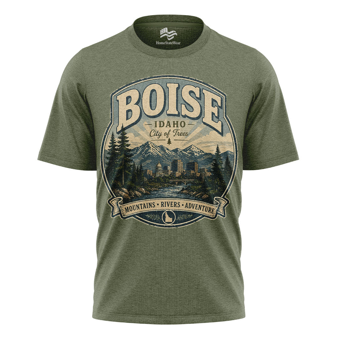 Boise Idaho City of Trees Vintage Mountain River Shirt